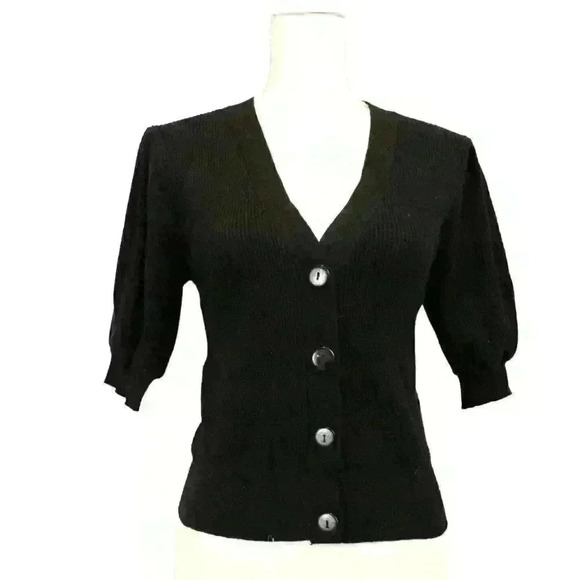 Philosophy Sweaters - Philosophy Short Sleeve Cardigan Sweater Puff Sleeves 4-Button Size S